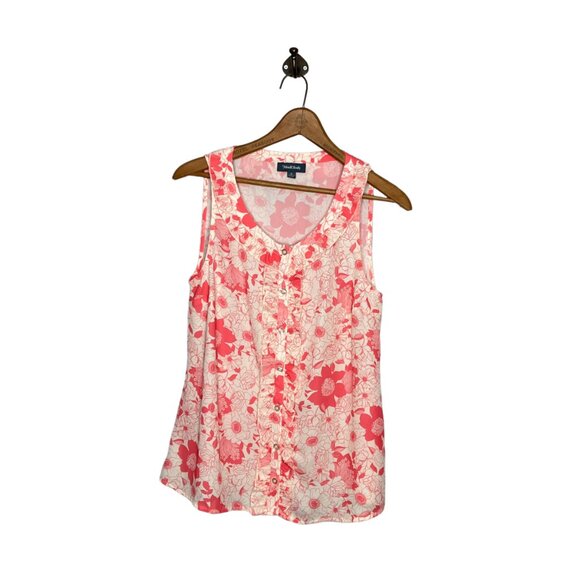 ModCloth Small S Cream Pink Floral Ruffle Bit Of Frill Sleeveless Top Blouse - Picture 2 of 6
